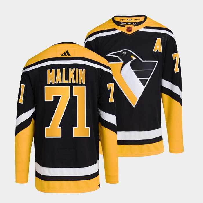 Men%27s Pittsburgh Penguins #71 Evgeni Malkin Black 2022-23 Reverse Retro Stitched Jersey Dzhi